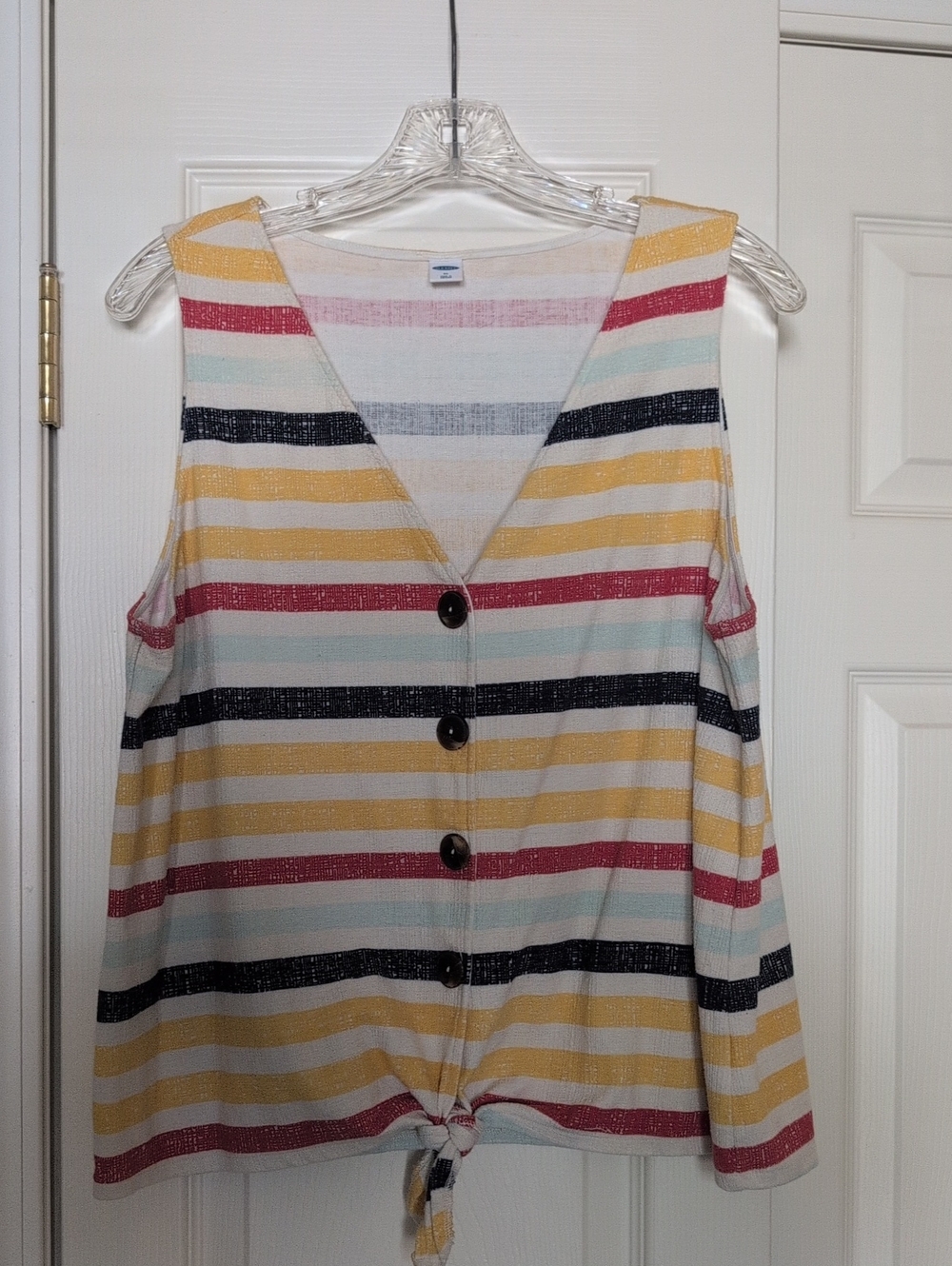 Old Navy Multi-Stripe Button Front Tie Tank - Yellow, Red, Blue, Cream